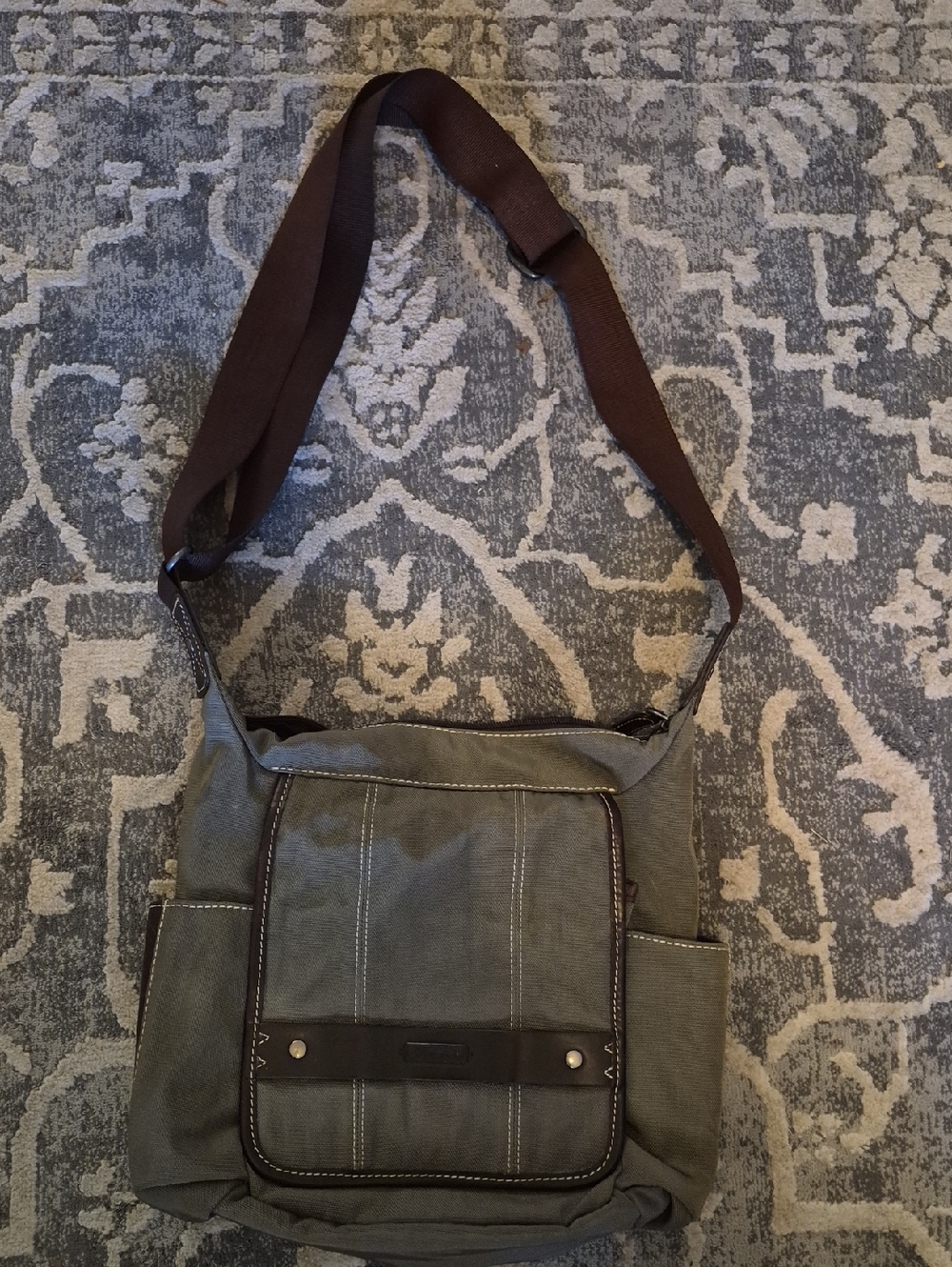 Womens Ellington Olive Green Crossbody Bag with Brown Strap
